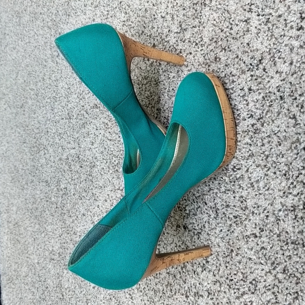 Women's teal heels with cork heels